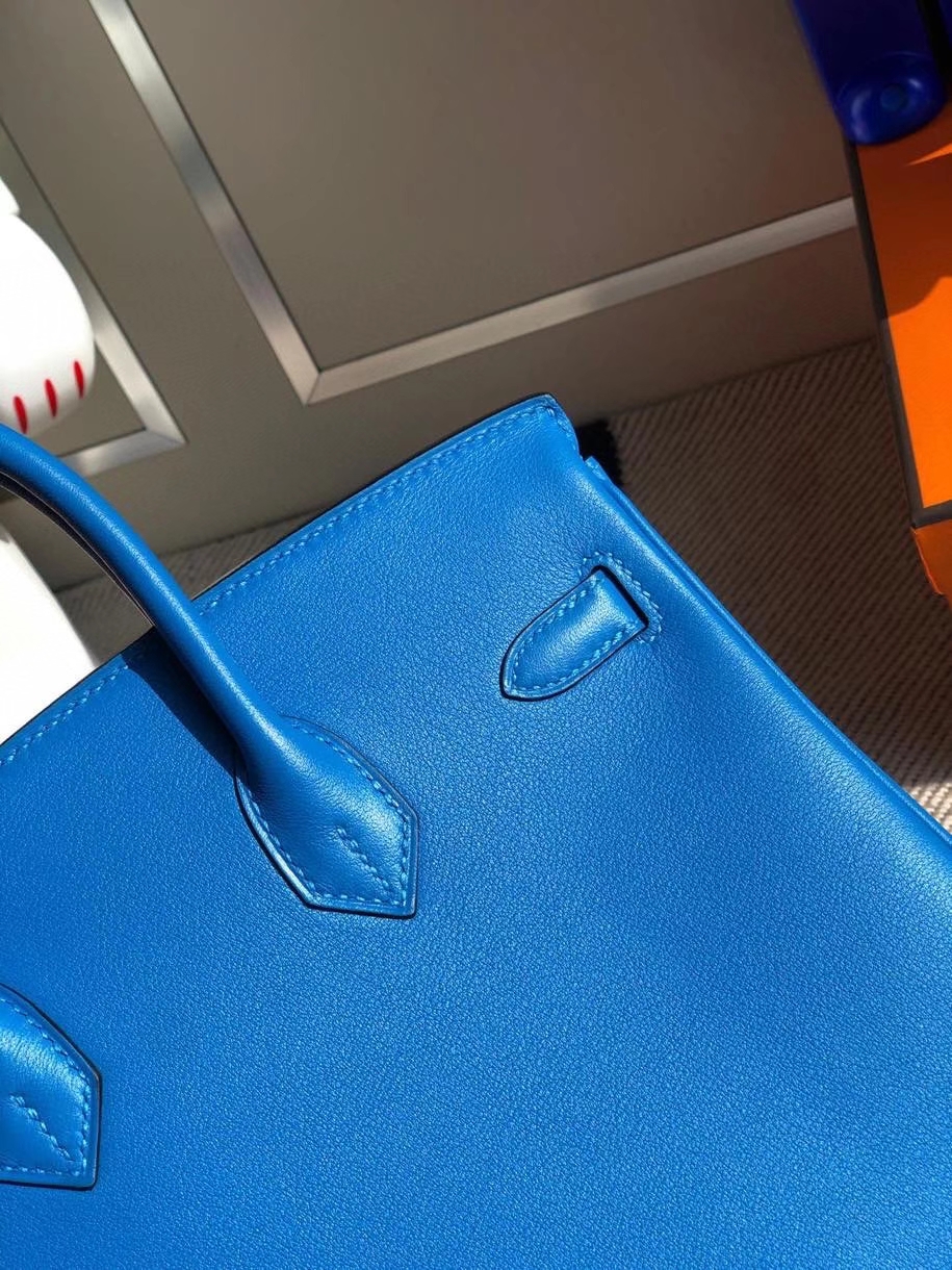 Hermès（爱马仕）Birkin 原厂swift 皮 7T 水妖蓝 银扣 顶级手缝 25cm