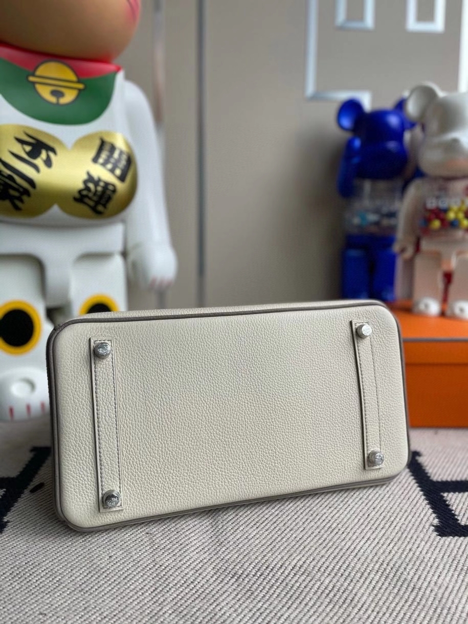 Hermès（爱马仕）Birkin 30cm 原厂小牛皮 ck10 奶昔白拼大象灰 拉丝银扣  马蹄印 顶级手缝