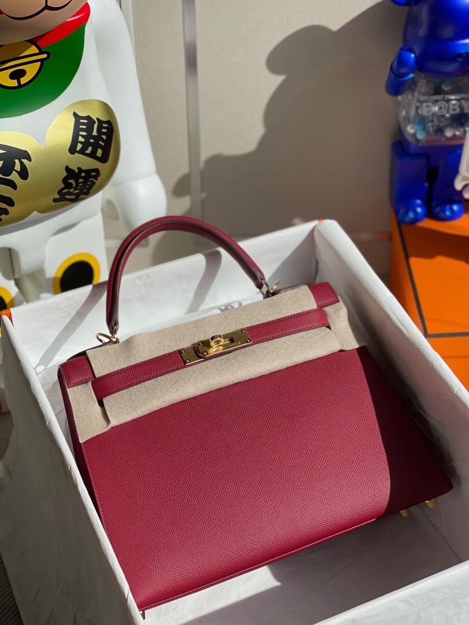 Hermès（爱马仕）Kelly 28cm Epsom 原厂掌纹皮 K1 石榴红 Rouge grenat 金扣 顶级手缝
