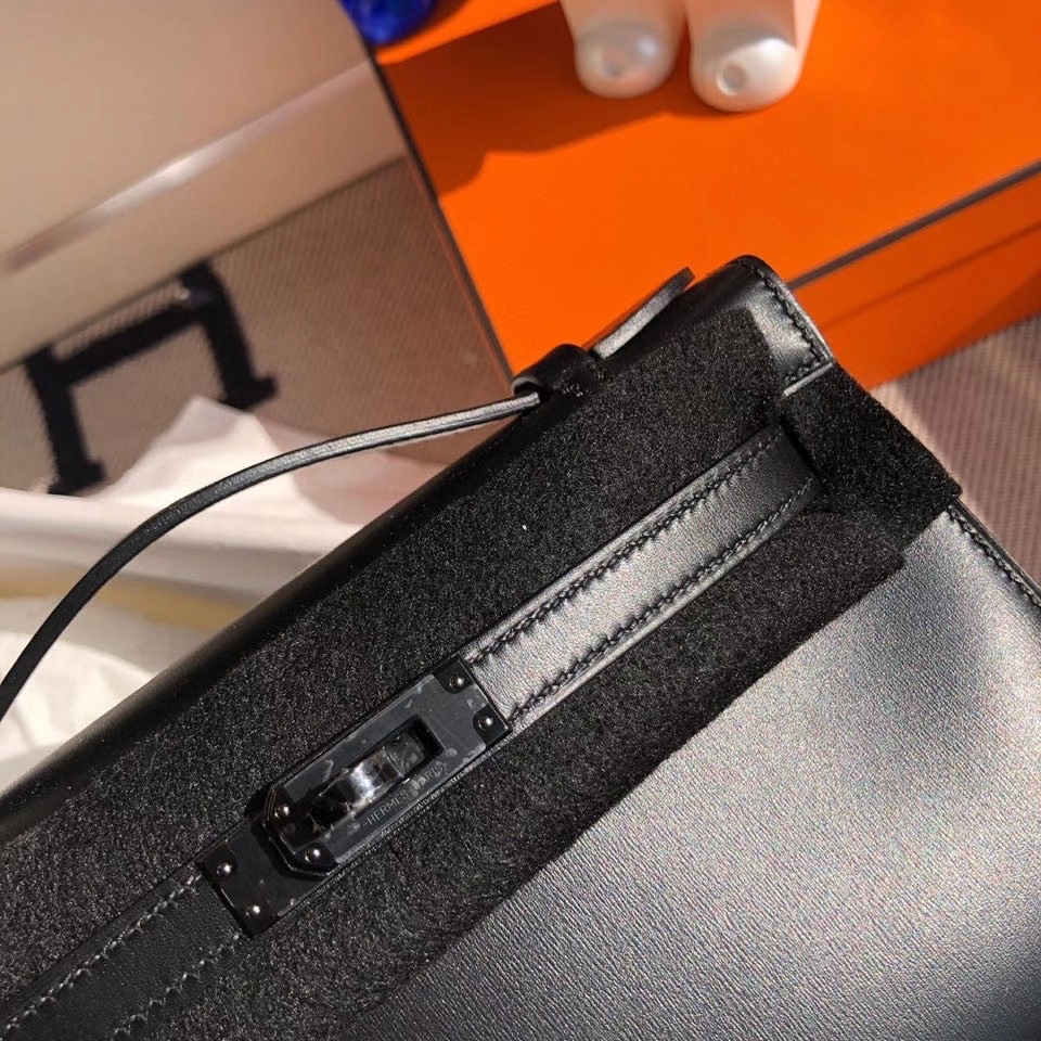 Hermès（爱马仕）Mini kelly pochette 22cm Box calf ck89 黑扣 So black  顶级手缝
