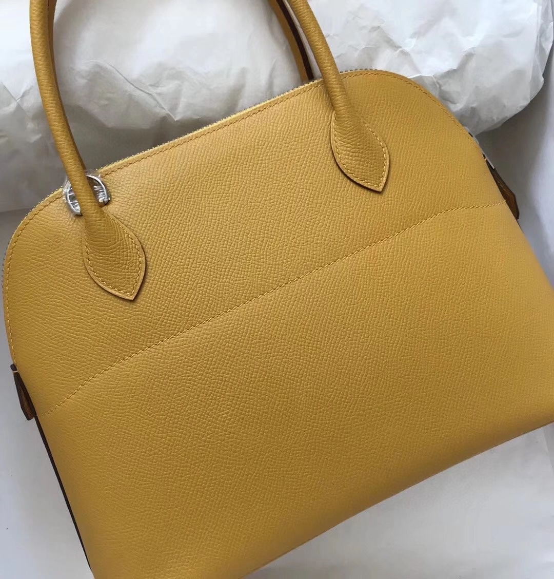 Hermès（爱马仕）Bolide 27cm Epsom 原厂掌纹皮 9Ｄ琥珀黄 Amber 银扣 顶级手缝 现货