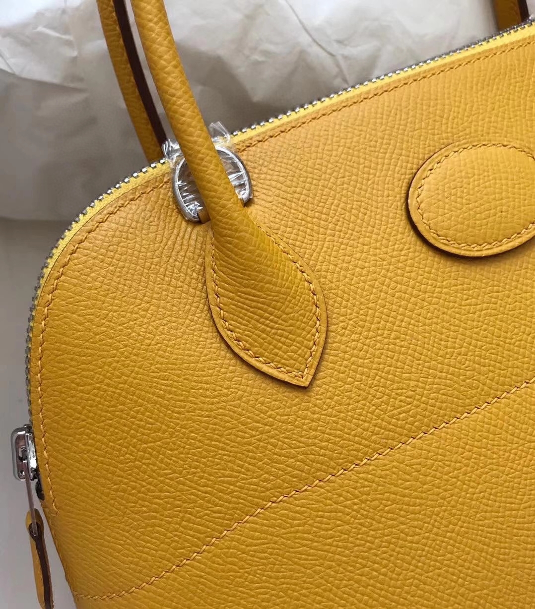 Hermès（爱马仕）Bolide 27cm Epsom 原厂掌纹皮 9Ｄ琥珀黄 Amber 银扣 顶级手缝 现货