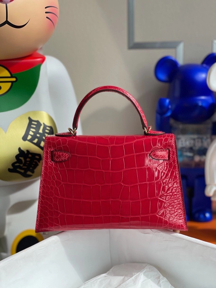Hermès（爱马仕）Minikelly ll Alligator shiny 亮面鳄鱼 Q5国旗红 金扣 顶级手缝 现货