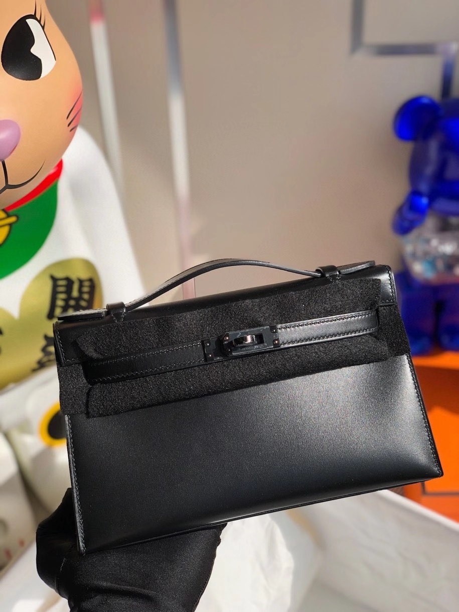 Hermès（爱马仕）Mini kelly pochette 22cm Box calf ck89 黑扣 So black  顶级手缝