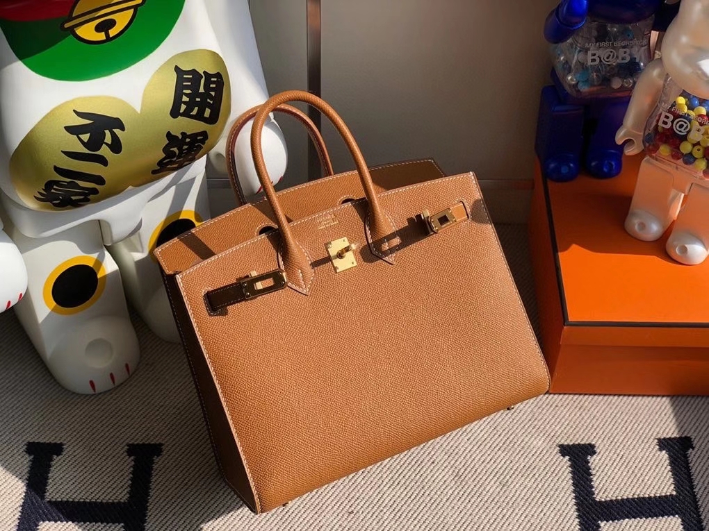 Hermès（爱马仕）Birkin 25cm Epsom 原厂掌纹皮 外缝 ck37金棕色 Gold 金扣 顶级手缝 定制