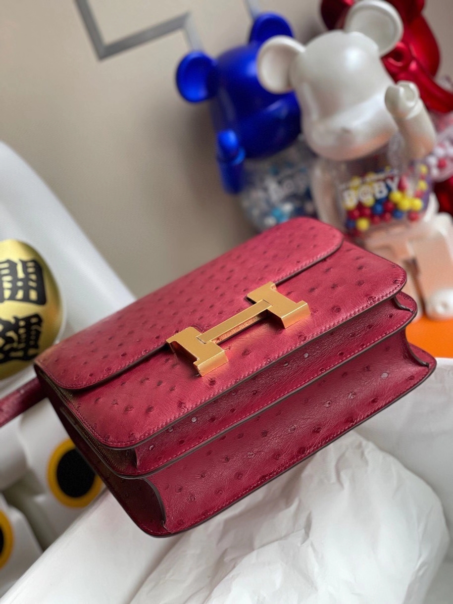 Hermès（爱马仕）Constance 24cm Ostrich kk鸵鸟 宝石红 金扣 顶级手缝 定制