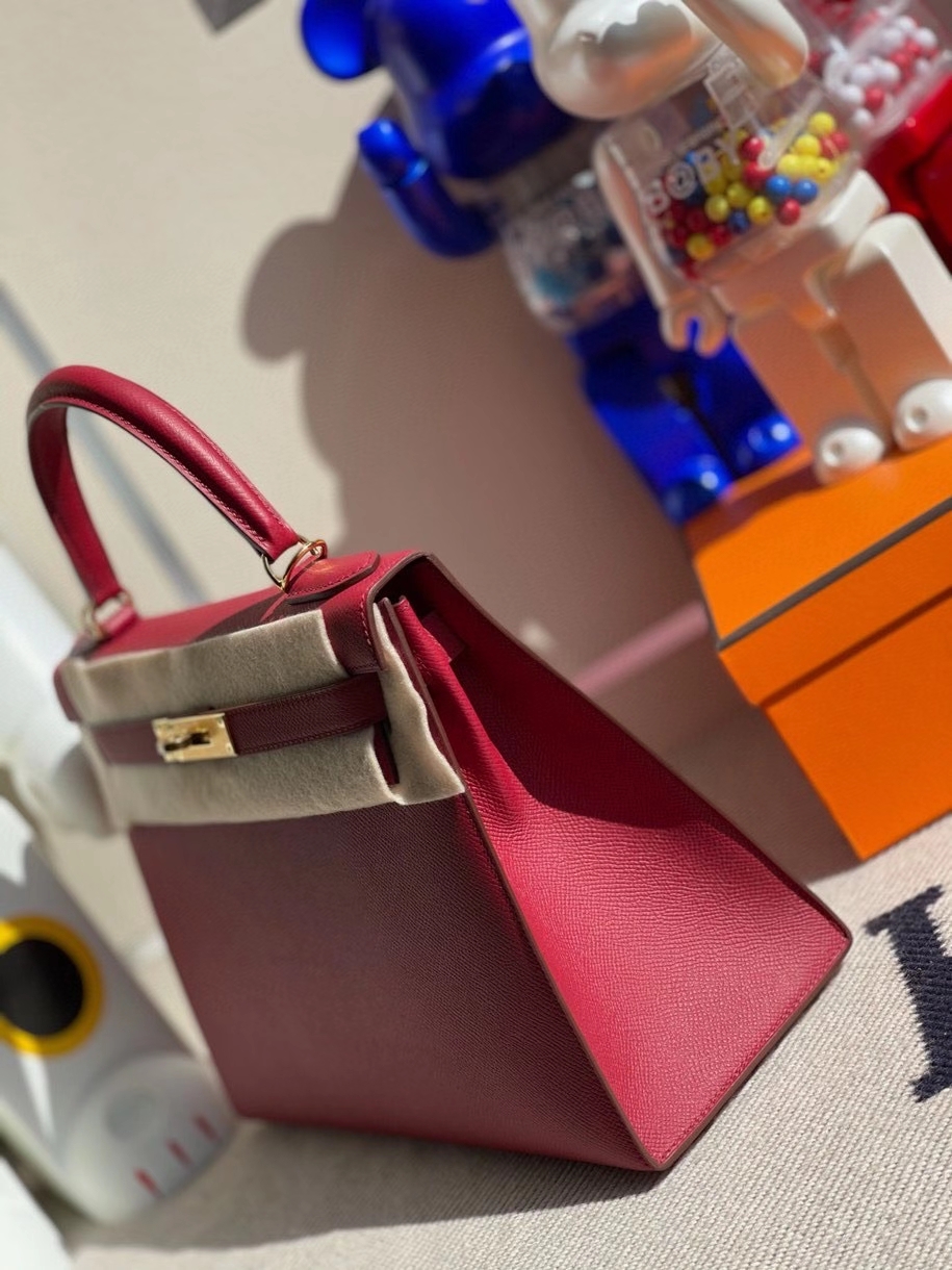Hermès（爱马仕）Kelly 28cm Epsom 原厂掌纹皮 K1 石榴红 Rouge grenat 金扣 顶级手缝