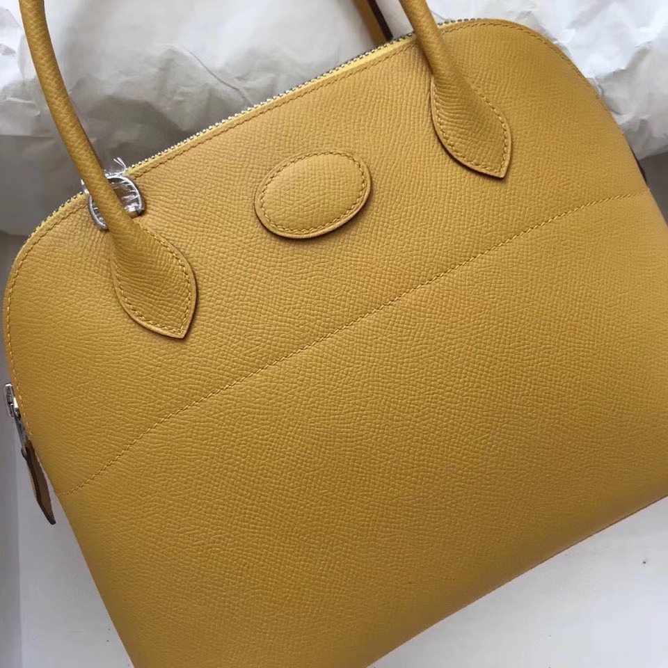 Hermès（爱马仕）Bolide 27cm Epsom 原厂掌纹皮 9Ｄ琥珀黄 Amber 银扣 顶级手缝 现货