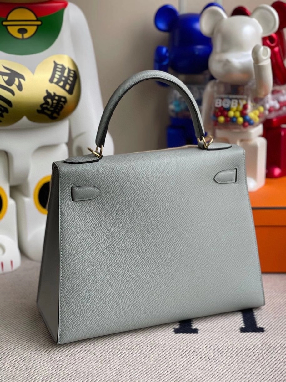 Hermès（爱马仕）Kelly 28cm Epsom 原厂掌纹皮 8U 冰川蓝 金扣 顶级手缝