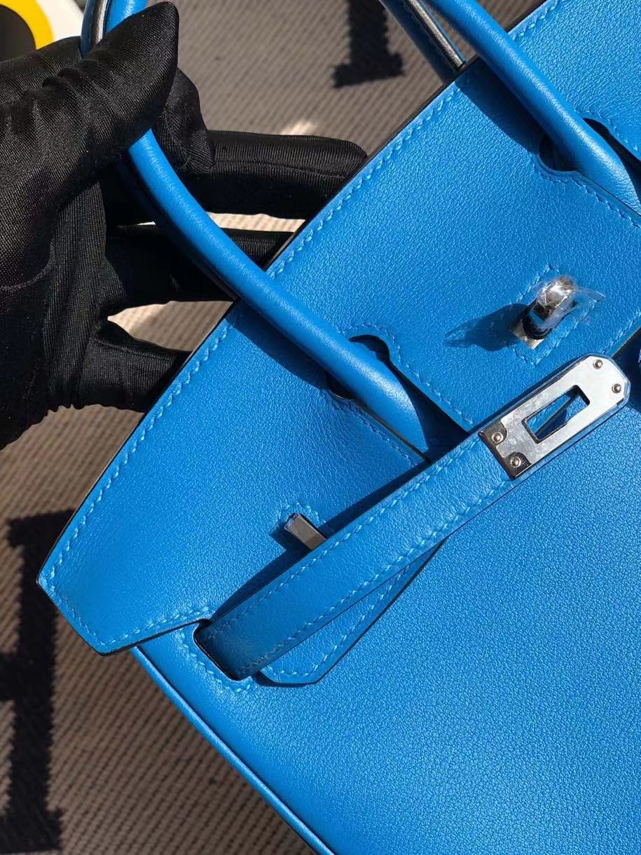 Hermès（爱马仕）Birkin 原厂swift 皮 7T 水妖蓝 银扣 顶级手缝 25cm