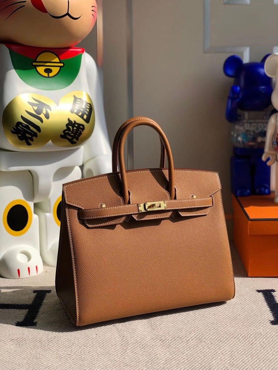 Hermès（爱马仕）Birkin 25cm Epsom 原厂掌纹皮 外缝 ck37金棕色 Gold 金扣 顶级手缝 定制