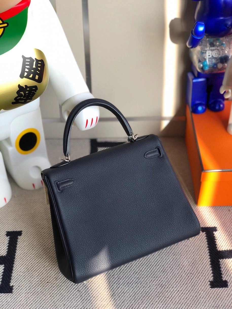 Hermès（爱马仕）Kelly 25cm 原厂小牛皮togo 2Z 午夜蓝 银扣 Blue nuit  顶级手缝现货