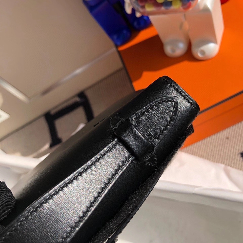 Hermès（爱马仕）Mini kelly pochette 22cm Box calf ck89 黑扣 So black  顶级手缝
