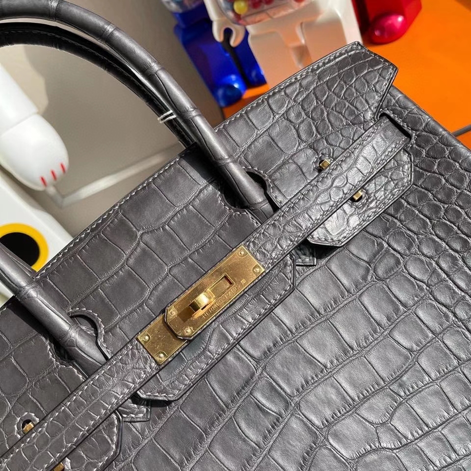 Hermès（爱马仕）Birkin 30cm alligator matt雾面鳄鱼 ck88 石墨灰 Griaphite 金扣 顶级手缝 现货