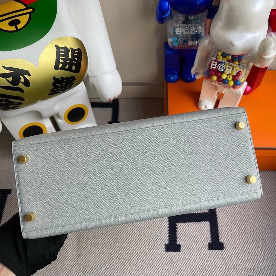 Hermès（爱马仕）Kelly 28cm Epsom 原厂掌纹皮 8U 冰川蓝 金扣 顶级手缝
