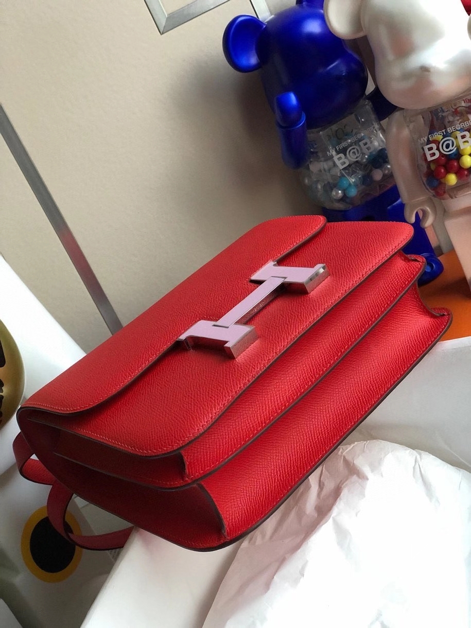Hermès（爱马仕）Constance 24cm Epsom 原厂掌纹皮 心红色拼x9珐琅扣