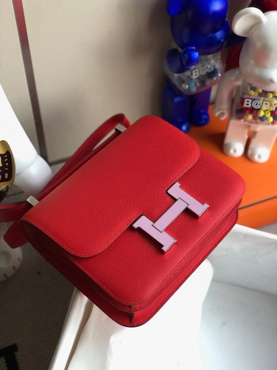 Hermès（爱马仕）Constance 24cm Epsom 原厂掌纹皮 心红色拼x9珐琅扣