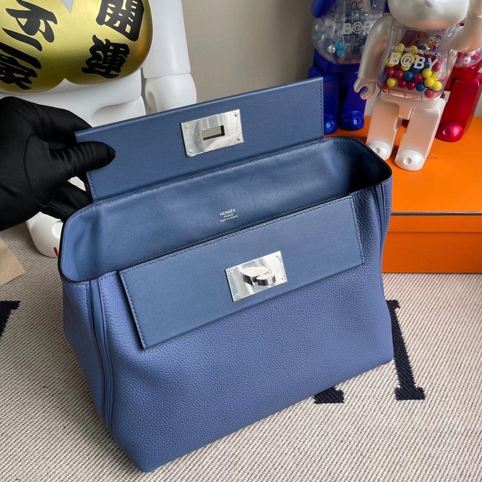 Hermès（爱马仕）2424 29cm  明蓝色 银扣 顶级手缝 定制
