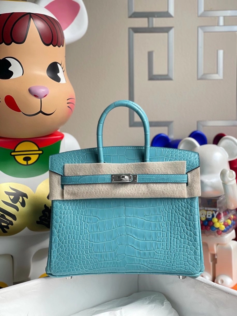 Hermès（爱马仕）Birkin 25cm Alligator matt 雾面鳄鱼 3Z 圣西尔蓝 银扣 顶级手缝