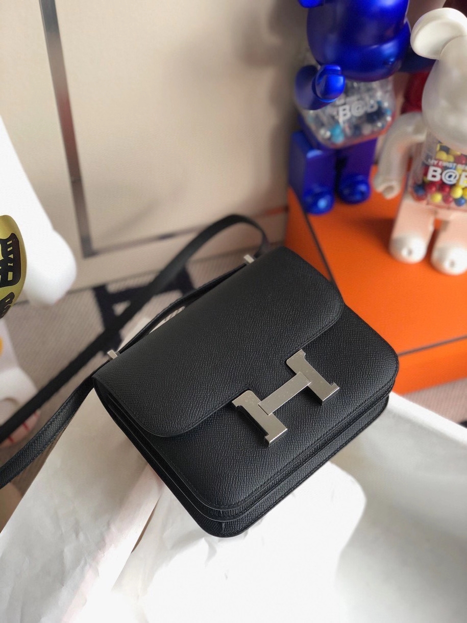 Hermès（爱马仕）Constance 18cm Epsom 原厂掌纹皮  ck89 黑色 Noir 银扣 顶级手缝