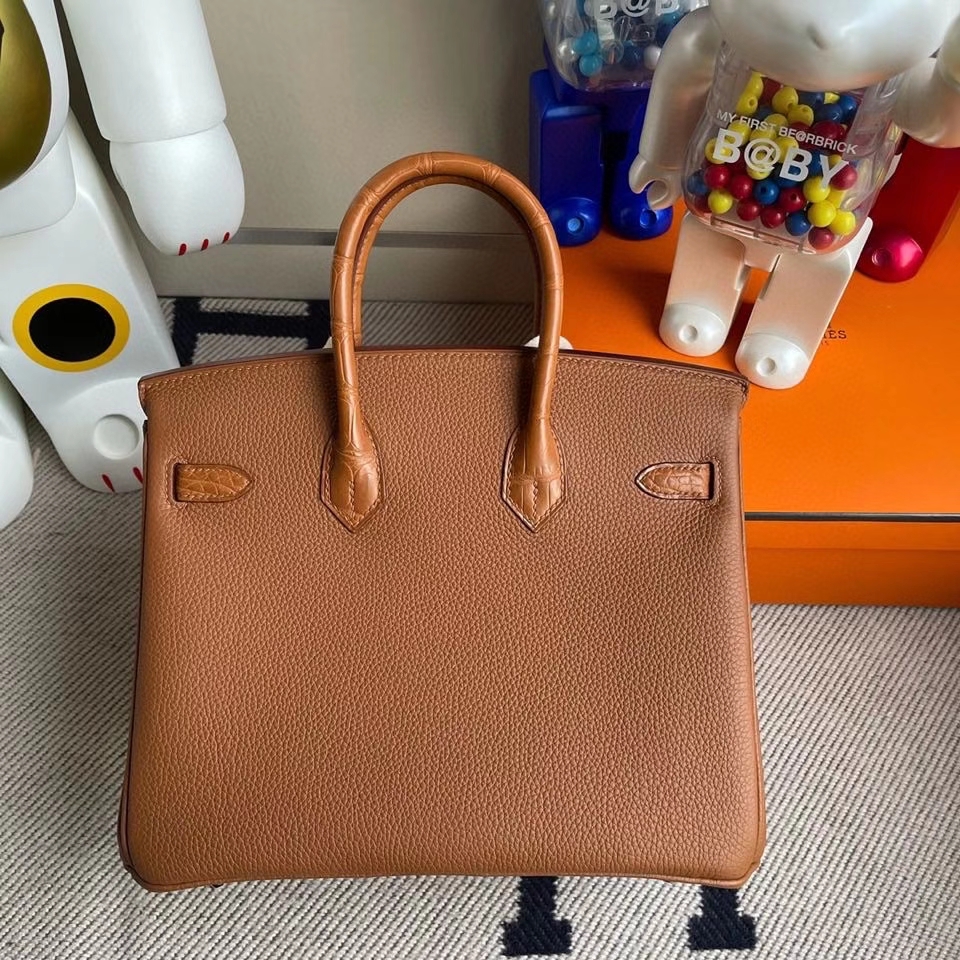 Hermès（爱马仕）Touch系列 Birkin 25cm ck37金棕色 gold 拼雾面方块鳄鱼棕色 银扣 顶级手缝  定制