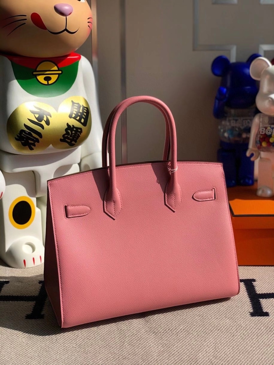 Hermès（爱马仕）Birkin 30cm Epsom 原厂掌纹皮 外缝 1Ｑ奶昔粉 rose confetti 金扣 顶级手缝 定制