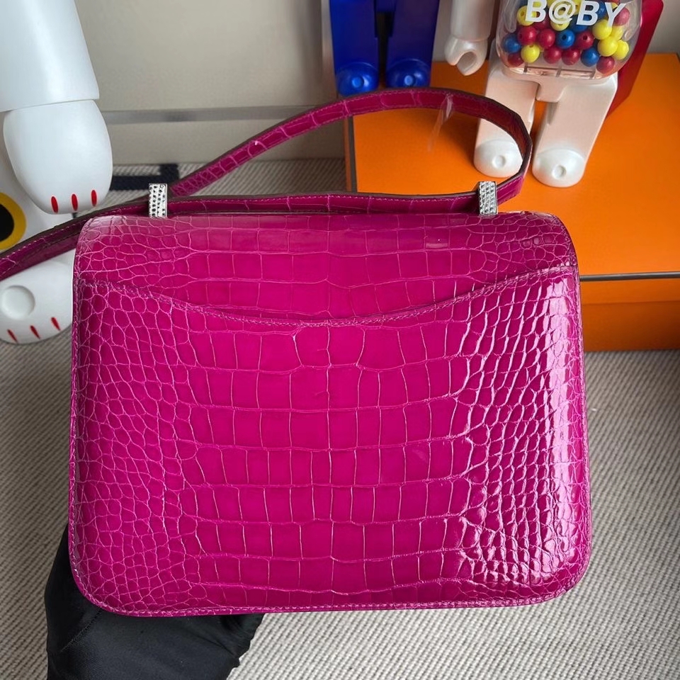 Hermès（爱马仕）Constance 24cm Alligator shiny 亮面鳄鱼J5 天方夜谭粉紫 蜥蜴扣 银扣 顶级手缝 定制