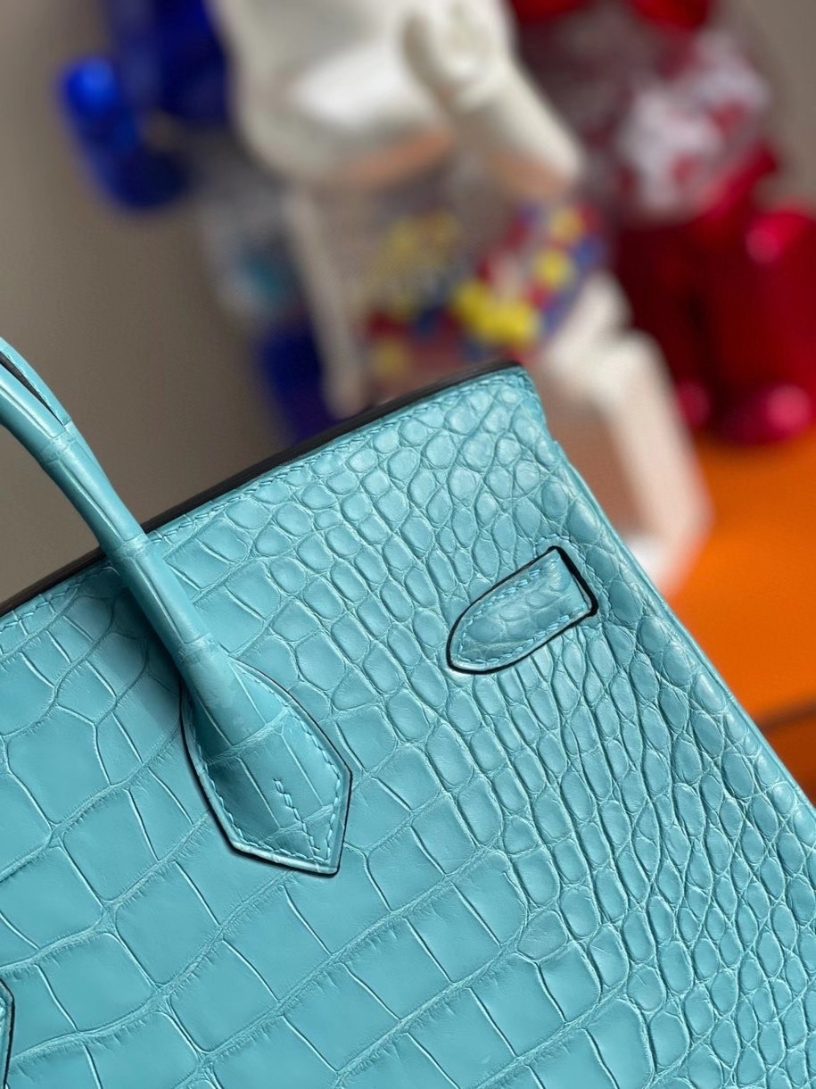 Hermès（爱马仕）Birkin 25cm Alligator matt 雾面鳄鱼 3Z 圣西尔蓝 银扣 顶级手缝