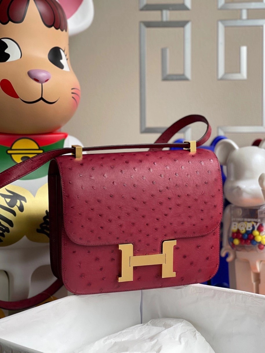 Hermès（爱马仕）Constance 24cm Ostrich kk鸵鸟 宝石红 金扣 顶级手缝 定制