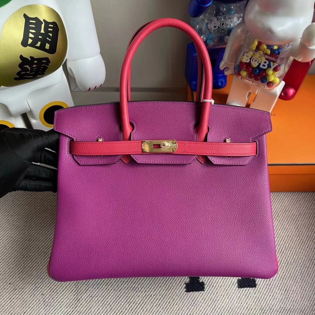 Hermès（爱马仕）Birkin 30cm  海葵紫拼桃红 金扣 马蹄印 顶级手缝