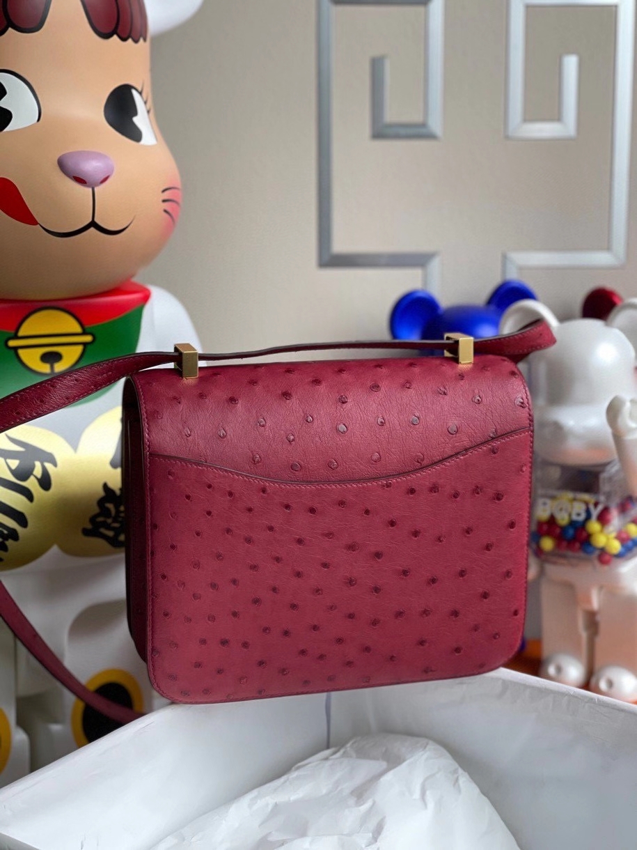 Hermès（爱马仕）Constance 24cm Ostrich kk鸵鸟 宝石红 金扣 顶级手缝 定制