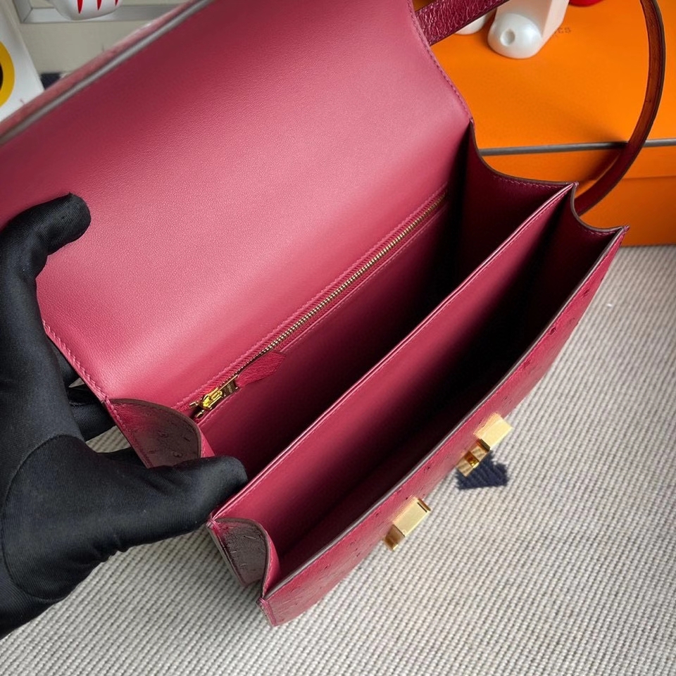 Hermès(爱马仕)Constance 24cm Ostrich kk鸵鸟 宝石红 金扣 顶级手缝 定制-拉尔森鳄鱼皮具定制 - 爱马仕包包官网 Hermès(爱马仕)Constance 24cm Ostrich kk鸵鸟 宝石红 金扣 顶级手缝 定制
