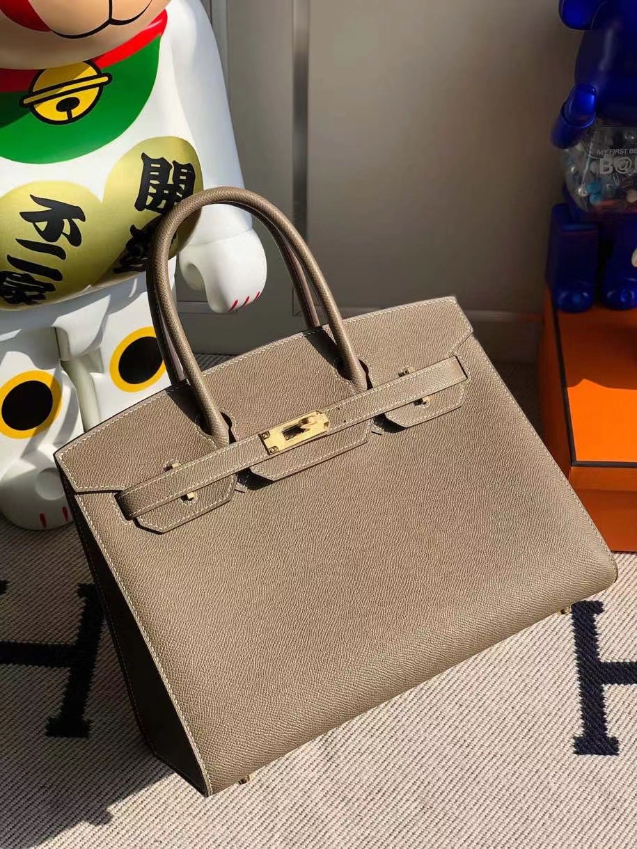 Hermès（爱马仕）Birkin 30cm Epsom 原厂掌纹皮 外缝 ck18大象灰 etoupe 金扣 顶级手缝 定制