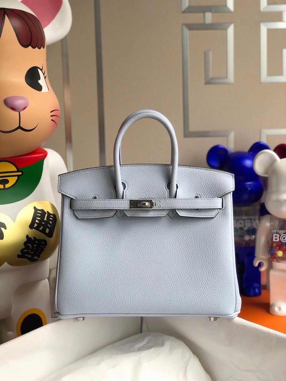 Hermès（爱马仕）Birkin 25cm 原厂小牛皮 togo T0 雾蓝色 银扣 顶级手缝 现货