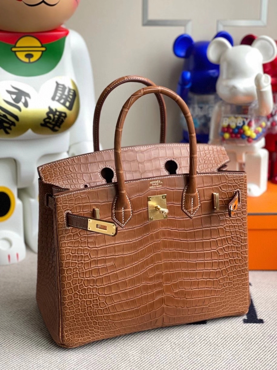 Hermès（爱马仕）Birkin 30cm Porosus matt 雾面鳄鱼 棕色 金扣 顶级手缝 定制