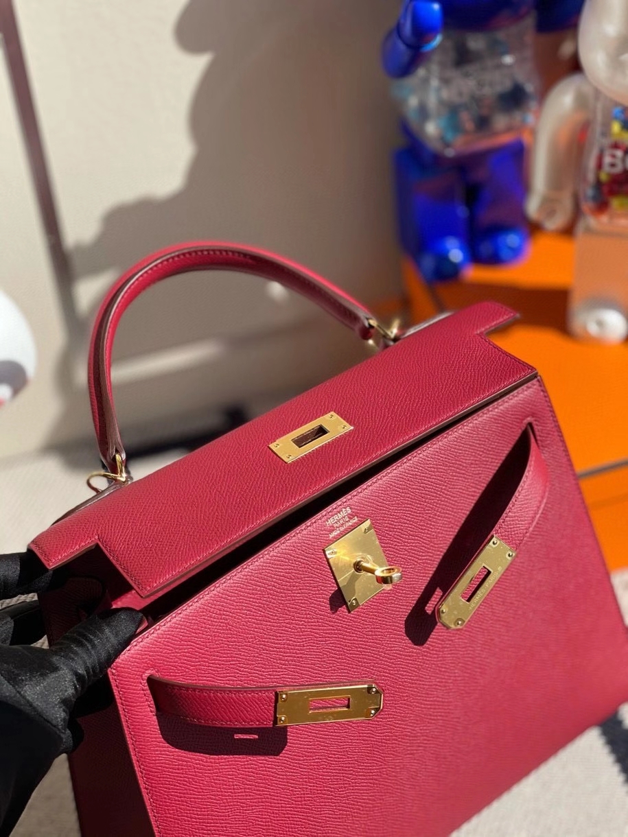 Hermès(爱马仕)Kelly 28cm Epsom 原厂掌纹皮 K1 石榴红 Rouge grenat 金扣 顶级手缝-拉尔森鳄鱼皮具定制 - 爱马仕包包官网 Hermès(爱马仕)Kelly 28cm Epsom 原厂掌纹皮 K1 石榴红 Rouge grenat 金扣 顶级手缝