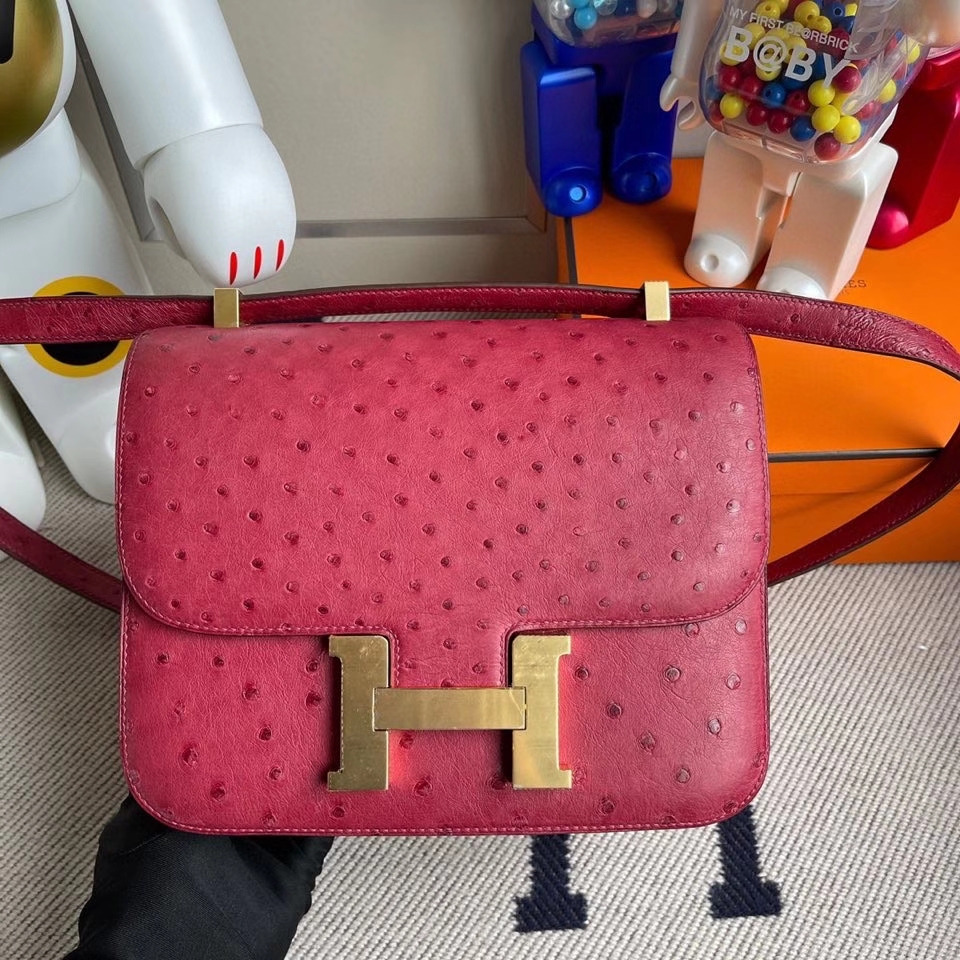 Hermès（爱马仕）Constance 24cm Ostrich kk鸵鸟 宝石红 金扣 顶级手缝 定制