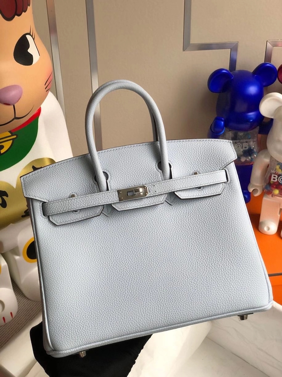 Hermès（爱马仕）Birkin 25cm 原厂小牛皮 togo T0 雾蓝色 银扣 顶级手缝 现货