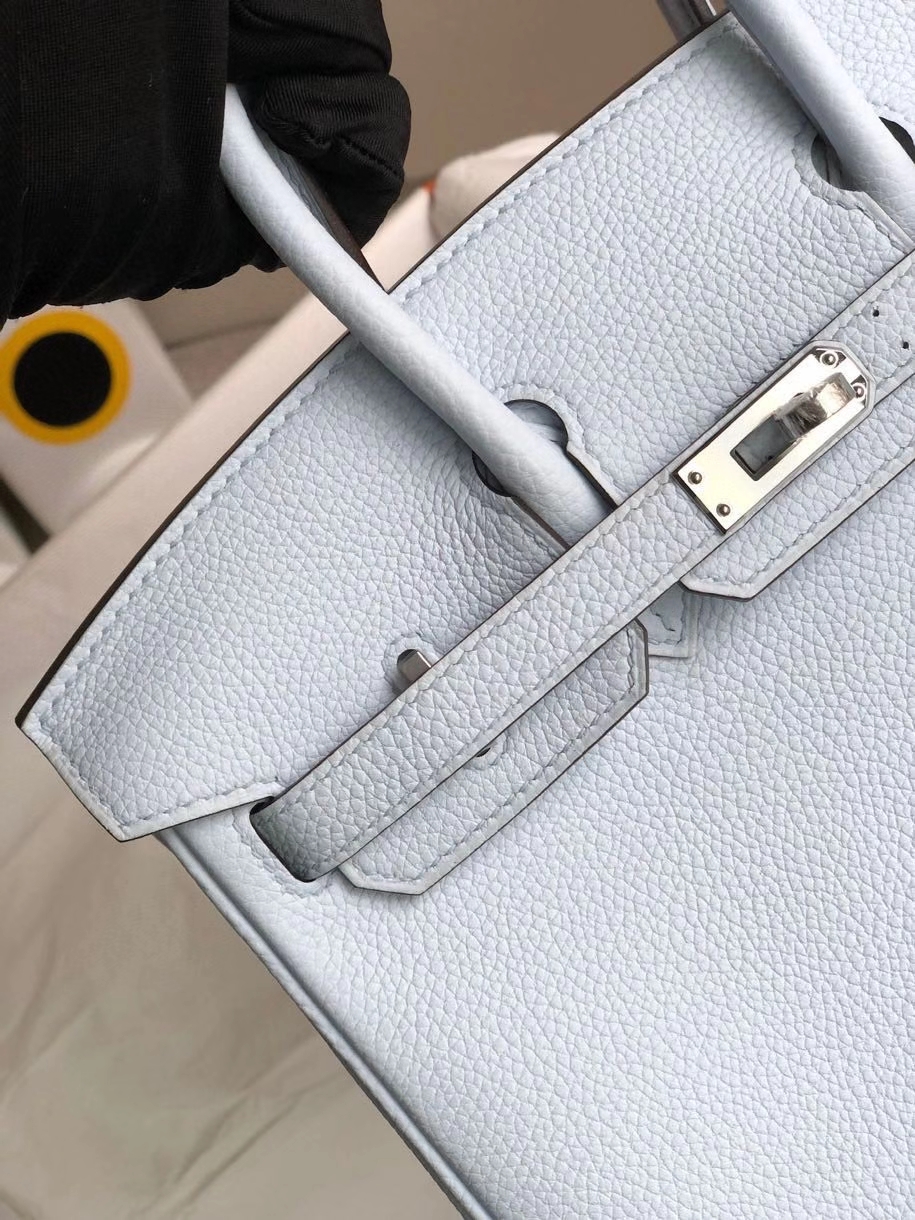Hermès（爱马仕）Birkin 25cm 原厂小牛皮 togo T0 雾蓝色 银扣 顶级手缝 现货