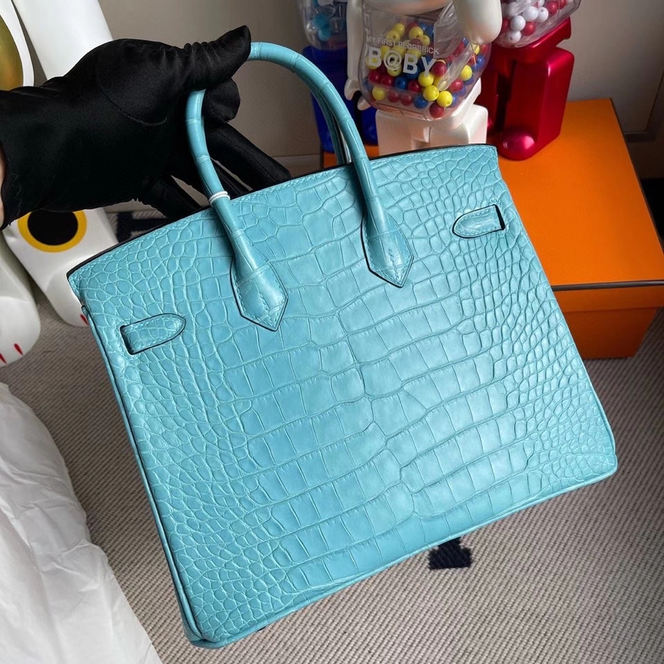 Hermès（爱马仕）Birkin 25cm Alligator matt 雾面鳄鱼 3Z 圣西尔蓝 银扣 顶级手缝