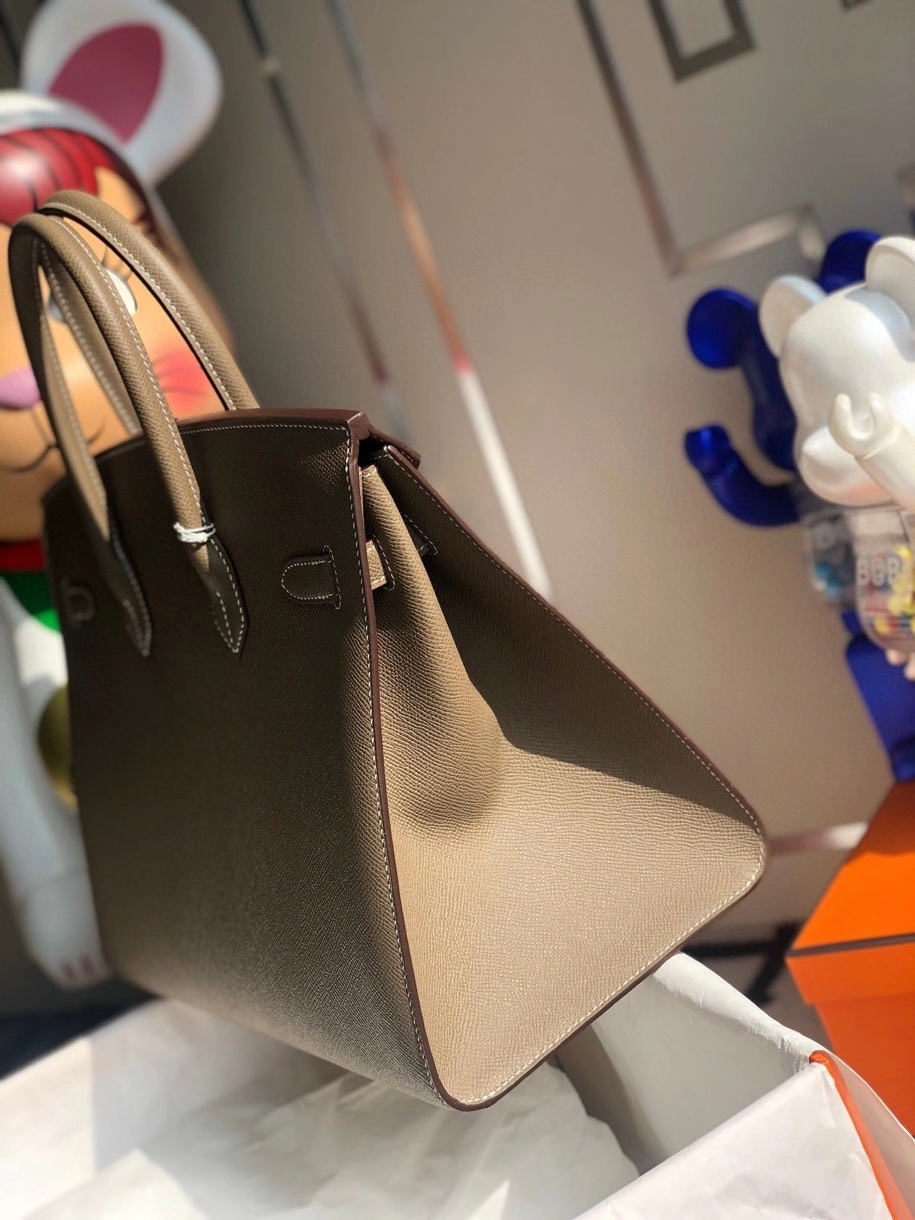 Hermès（爱马仕）Birkin 35cm Epsom 原厂掌纹皮 外缝 ck18 大象灰 Etoupe 金扣 顶级手缝 定制