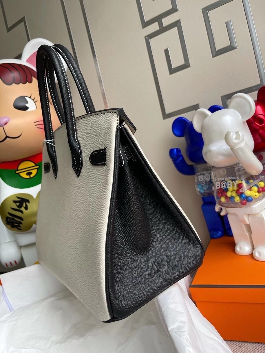 Hermès（爱马仕）Birkin 30cm Epsom 原厂掌纹皮  ck10奶昔白Craie拼 ck89 黑色 Noir 拉丝金扣 马蹄印