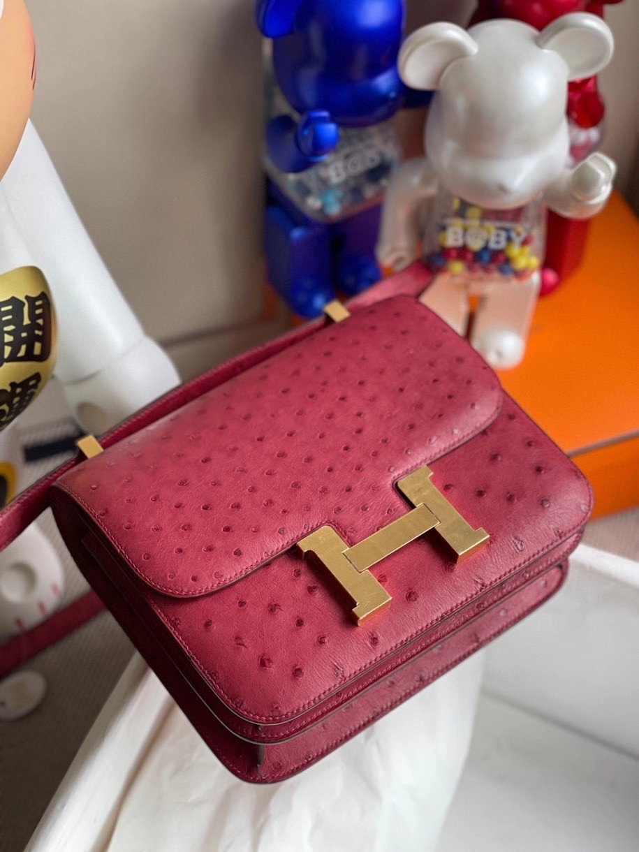 Hermès（爱马仕）Constance 24cm Ostrich kk鸵鸟 宝石红 金扣 顶级手缝 定制
