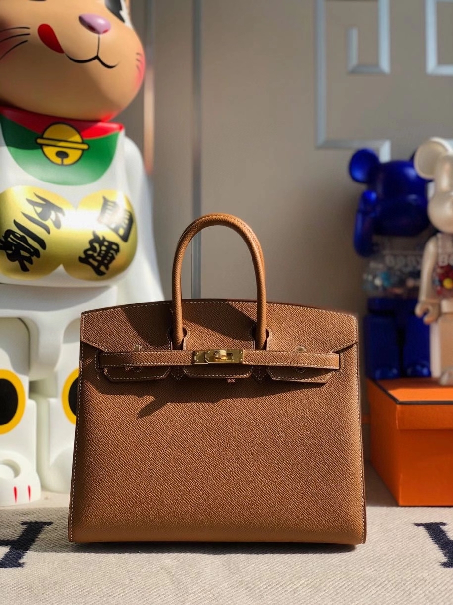 Hermès（爱马仕）Birkin 25cm Epsom 原厂掌纹皮 外缝 ck37金棕色 Gold 金扣 顶级手缝 定制