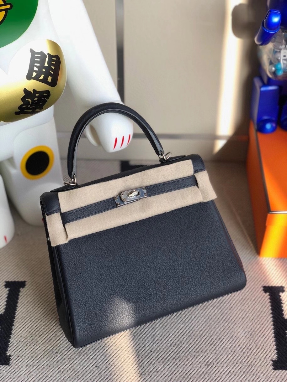 Hermès（爱马仕）Kelly 25cm 原厂小牛皮togo 2Z 午夜蓝 银扣 Blue nuit  顶级手缝现货