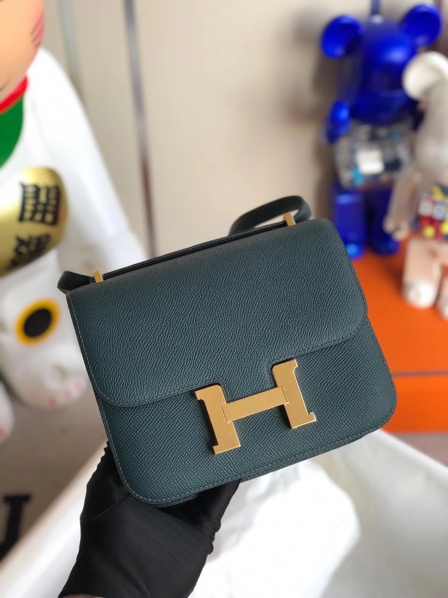 Hermès（爱马仕）Constance 18cm Epsom 原厂掌纹皮 6o 柏树绿 金扣 顶级手缝 定制