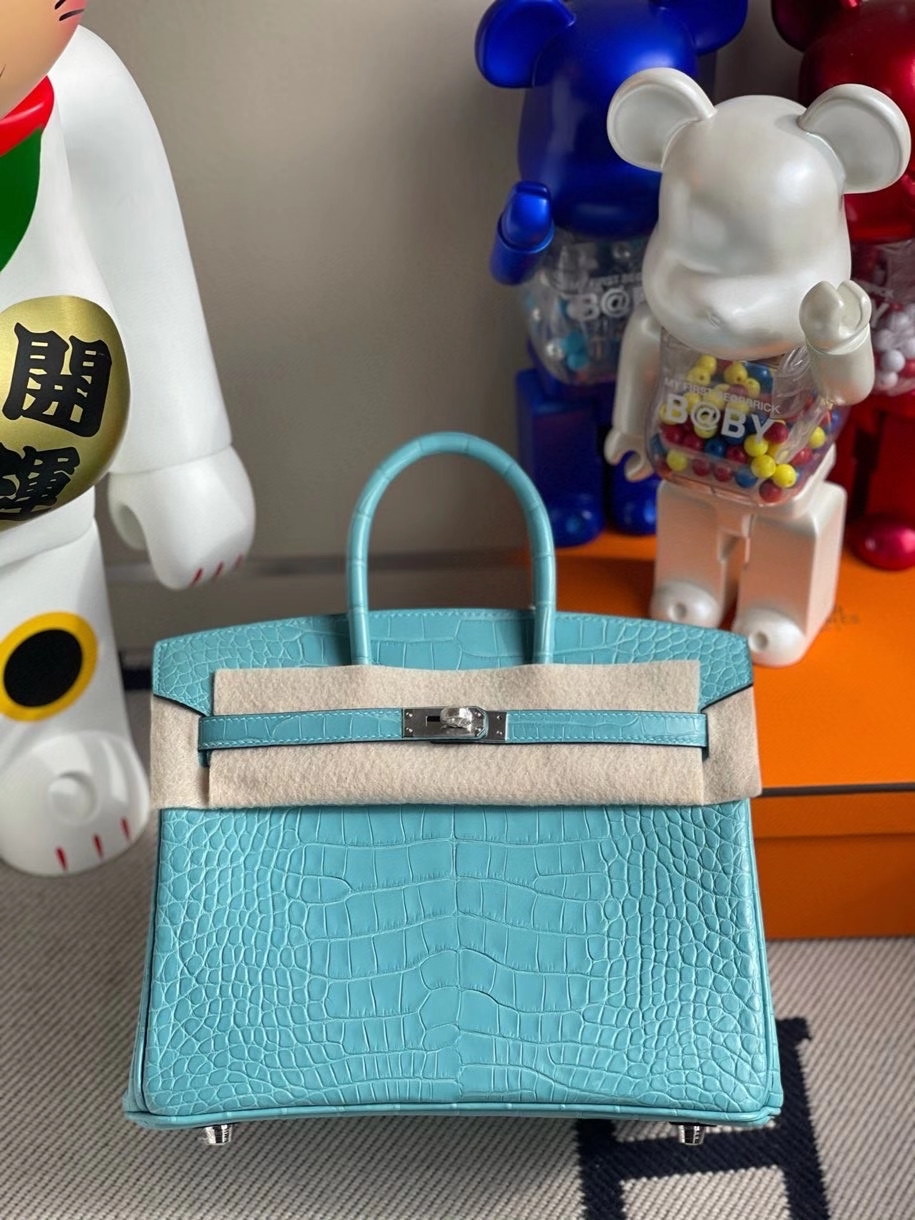 Hermès（爱马仕）Birkin 25cm Alligator matt 雾面鳄鱼 3Z 圣西尔蓝 银扣 顶级手缝