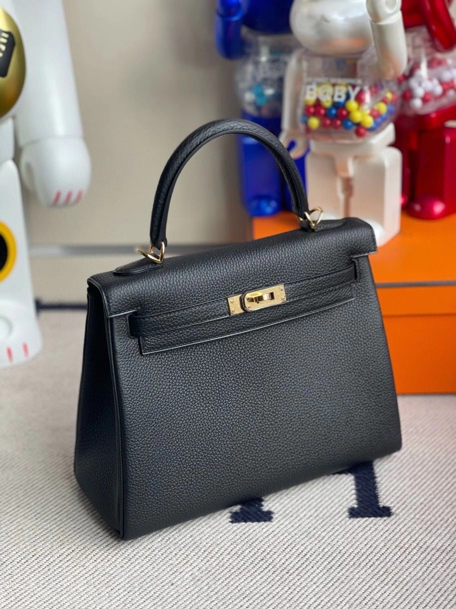 Hermès（爱马仕）Kelly 25cm 原厂小牛皮 togo ck89 黑色 Noir 金扣 顶级手缝 现货