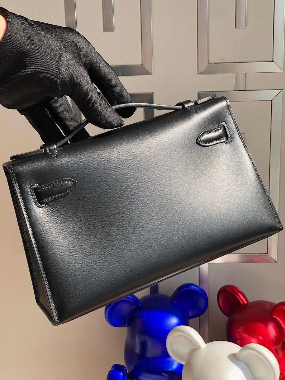 Hermès（爱马仕）Mini kelly pochette 22cm Box calf ck89 黑扣 So black  顶级手缝