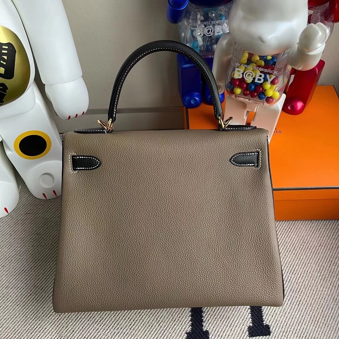 Hermès（爱马仕）Kelly 28cm Hss 三拼色 Togo Ck81斑鸠灰Ck89黑色Ck18大象灰 全手工缝制 金扣